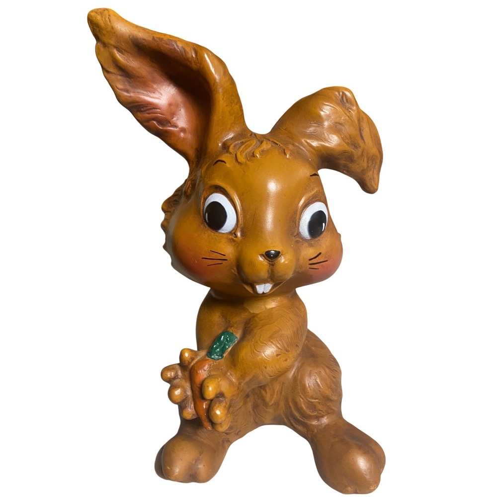 Vintage 1950s Bunny Rabbit Coin Bank with Carrot Easter Decor